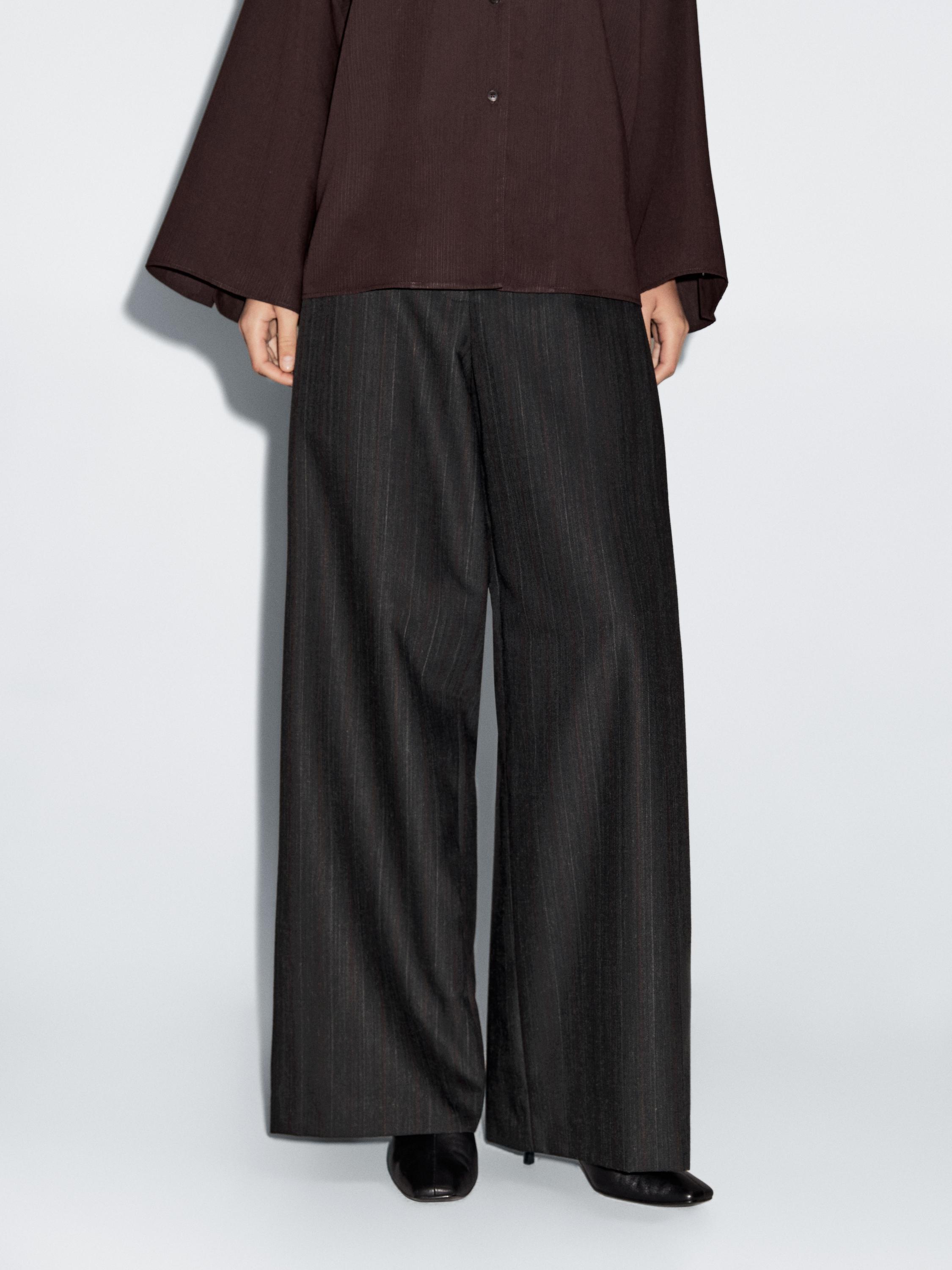 Striped wool blend wide-leg trousers