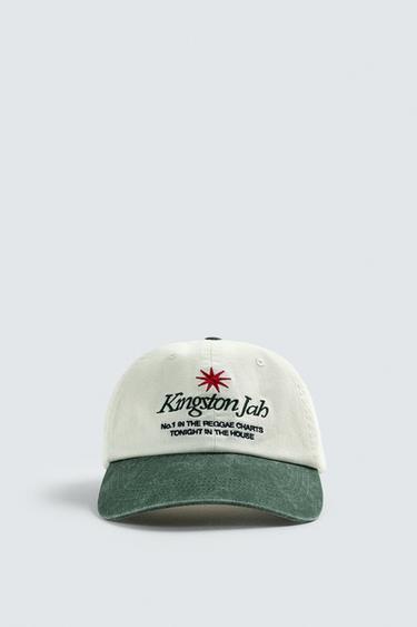 WASHED CAP WITH CONTRAST EMBROIDERED TEXT - Ecru by Zara - Image 4