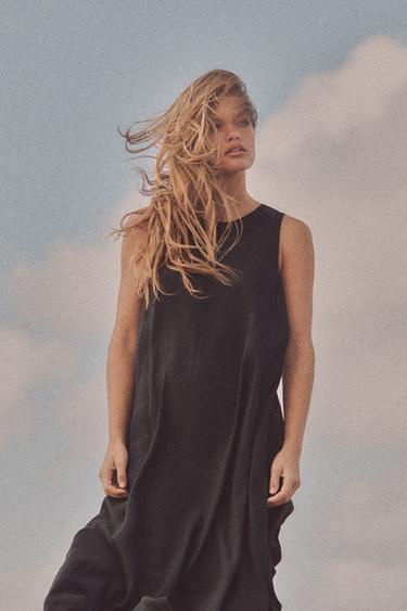 FLOWING VOLUMINOUS MIDI DRESS - Black by Zara