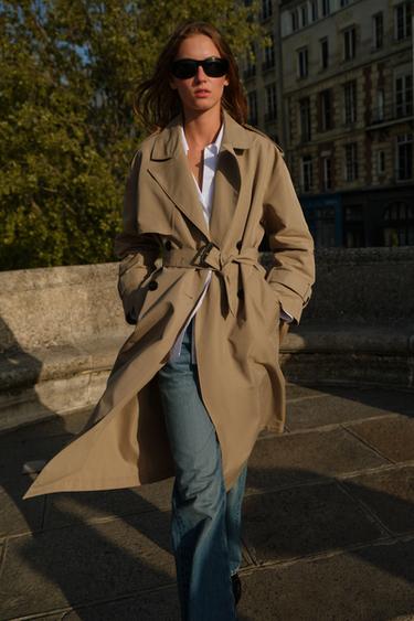 LONG DOUBLE-BREASTED TRENCH COAT WITH BELT - Light camel by Zara - Image 7