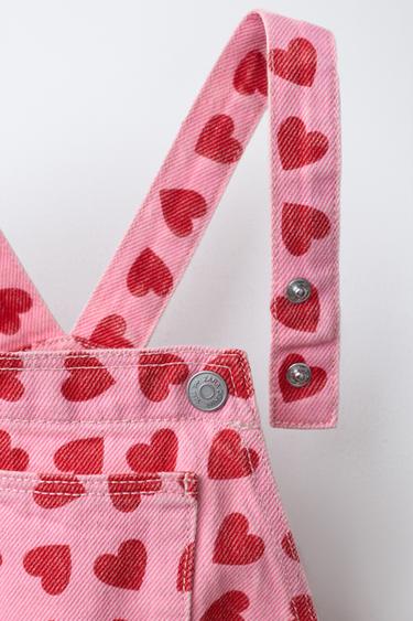 SALOPETTE LONGUE EN SERGÉ CŒURS - Rose de Zara - Image 2