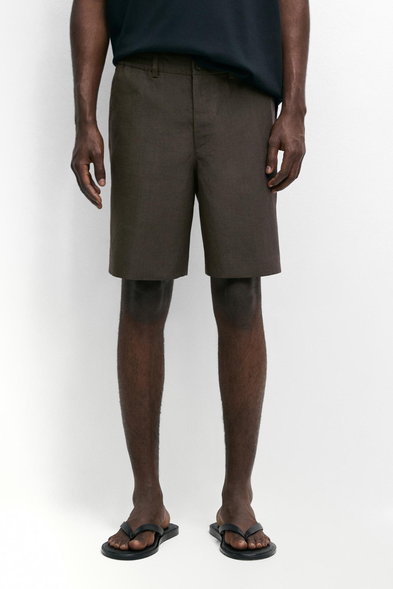 100% linen short Bermuda shorts — Dark green