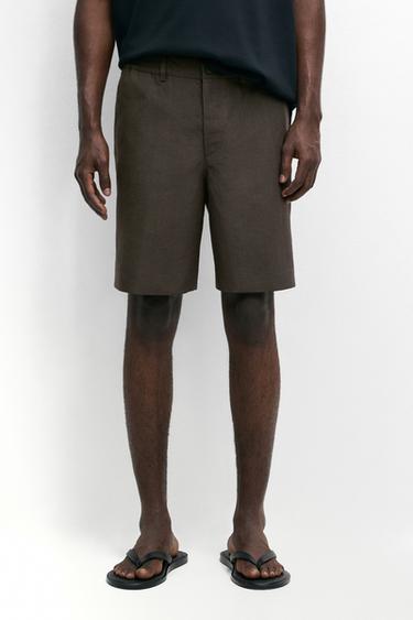 100% linen short Bermuda shorts — Dark green 2