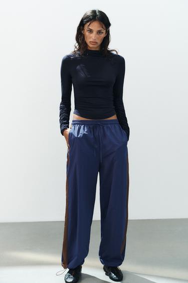 GATHERED MOCK NECK TOP — Navy blue 2