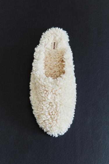 Zara FAUX SHEARLING MULE SLIPPERS - Beige