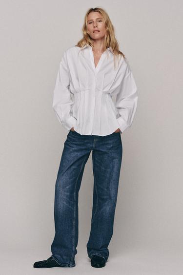 CAMISA POPELÍN PLIEGUES - Blanco de Zara