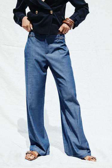 PANTALON LARGE À PASSANTS - Bleu de Zara - Image 1