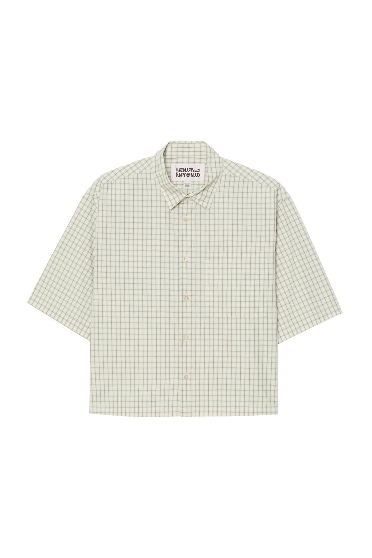 EMBROIDERED BOXY FIT PLAID SHIRT — White / Green