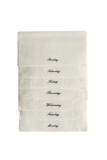 Zara PACK OF COTTON HAND TOWELS WITH DAYS OF THE WEEK (PACK OF 7) - Ivory