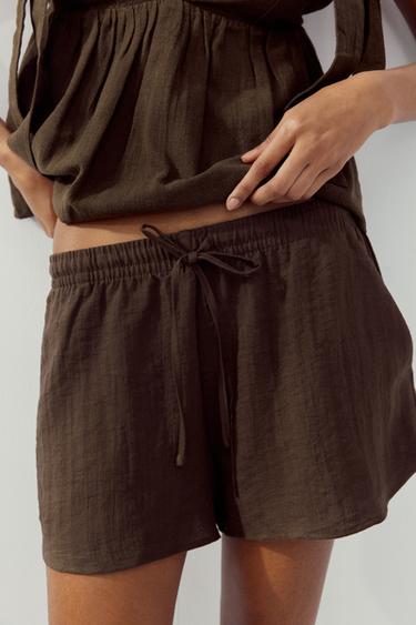 MINI SHORTS WITH DRAWSTRING - Brown by Zara