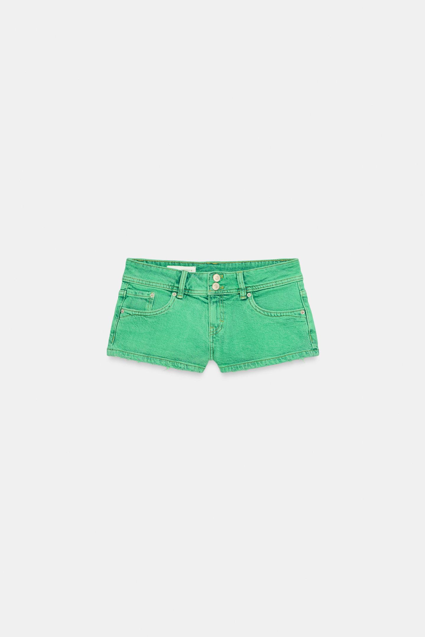 Женские шорты Zara Trf Low-Rise Denim Mini, цвет: Зелёный — фото 6