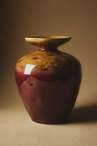 BREITE KERAMIKVASE MIT FARBVERLAUF - Khaki von Zara
