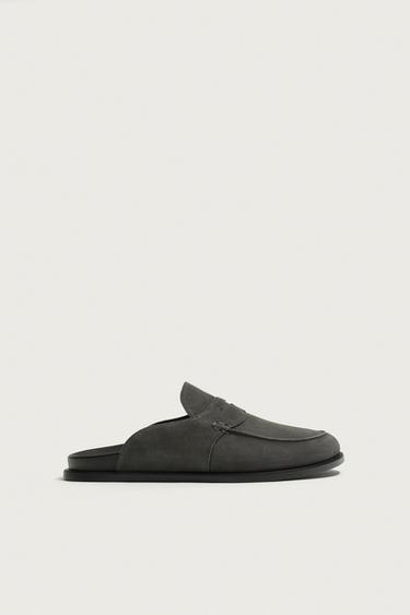 LEATHER LOAFER CLOGS - Grey by Zara