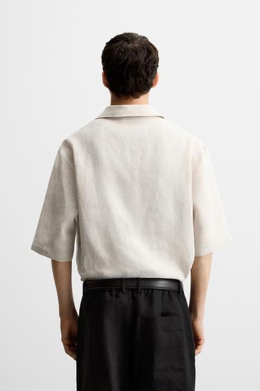 100% LINEN POLO SHIRT - Light beige by Zara - Image 2