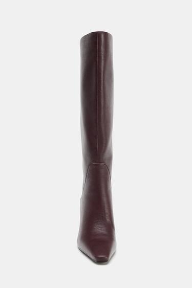 LEATHER HEELED BOOTS - Burgundy Red by Zara - Image 5