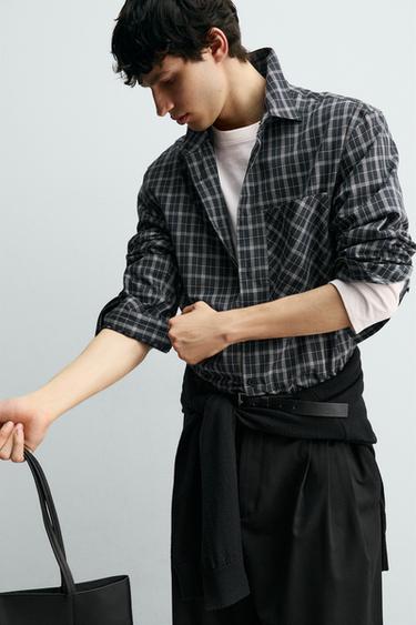 CHECK VOILE SHIRT - Navy blue by Zara - Image 4