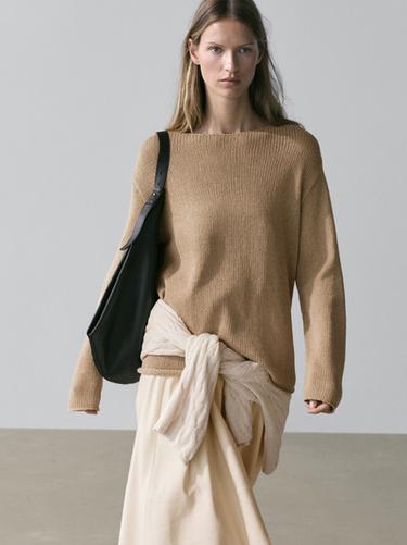 Jersey punto calado mezcla algodón - Marrón claro de Zara