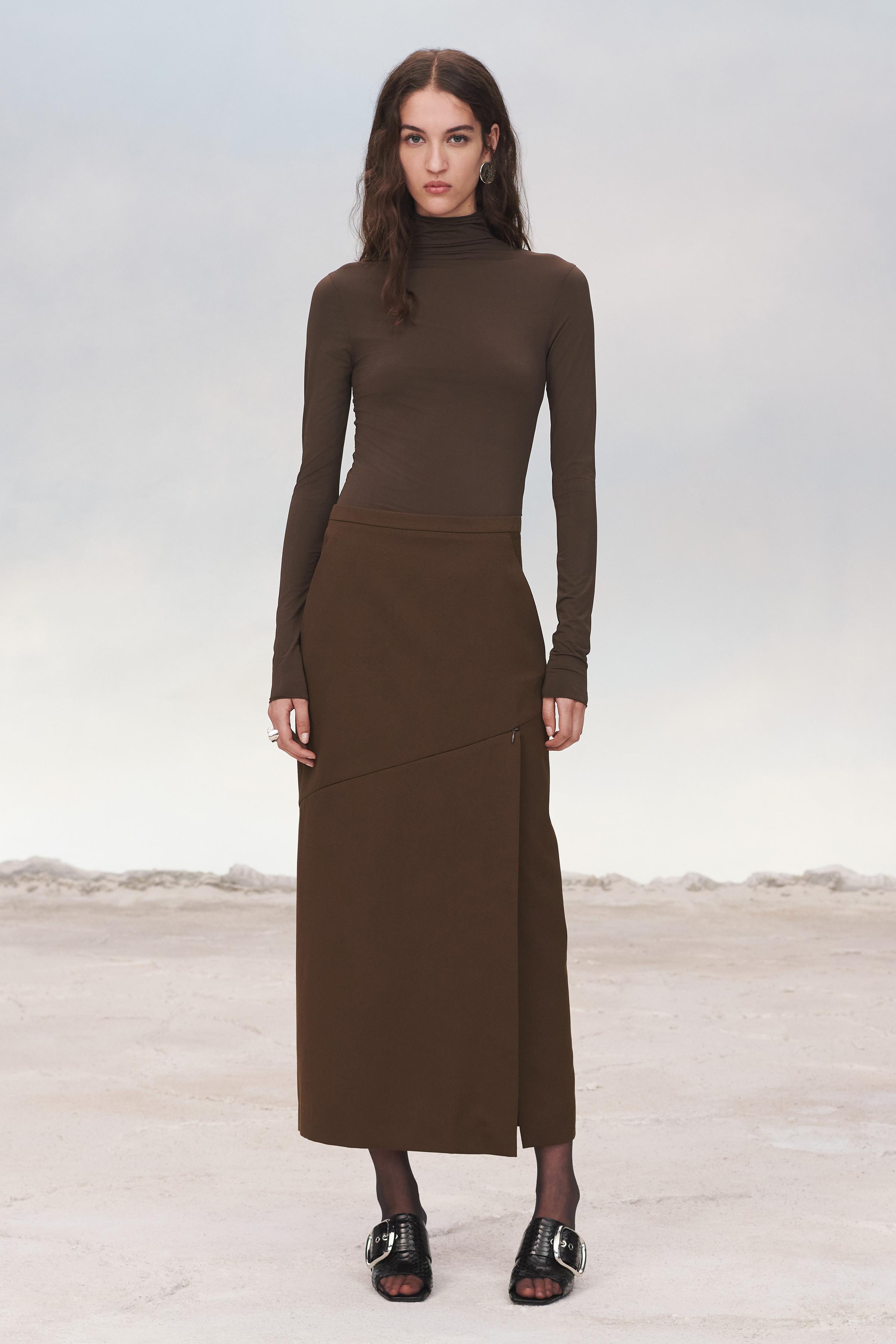 LIMITED EDITION ZIP MIDI SKIRT Dark khaki ZARA United Kingdom