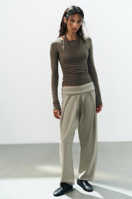 Zara DOUBLE HALTER TOP - Khaki - Image 0