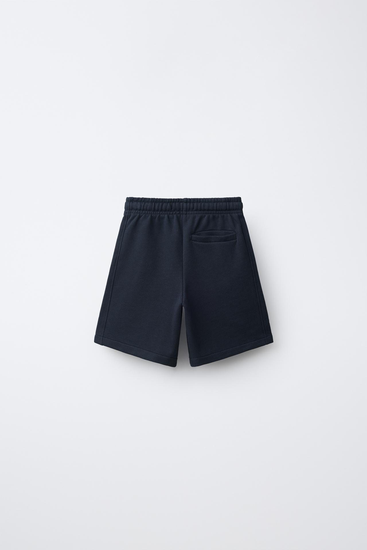 TEXT-PRINT JOGGER BERMUDA SHORTS — Dark navy