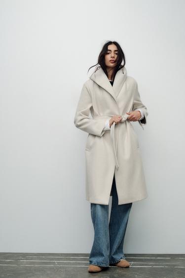 ПАЛЬТО ИЗ МЯГКОЙ ТКАНИ С КАПЮШОНОМ — ЭКРЮ от Zara — изображение 0