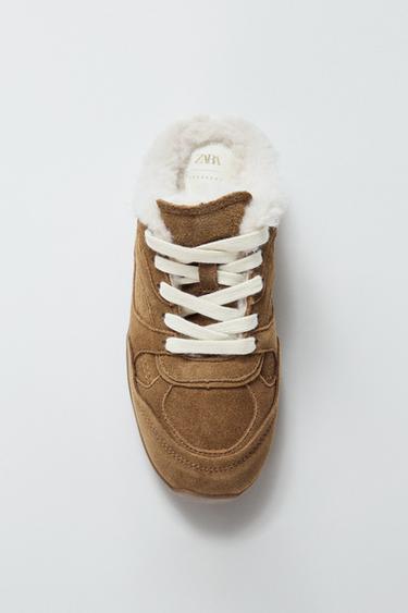 SLINGBACK TRAINERS WITH FAUX FUR - Brown by Zara