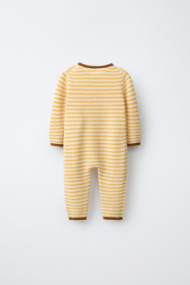 WINNIE THE POOH © DISNEY STRIPED KNIT JUMPSUIT — Ecru/Yellow 2