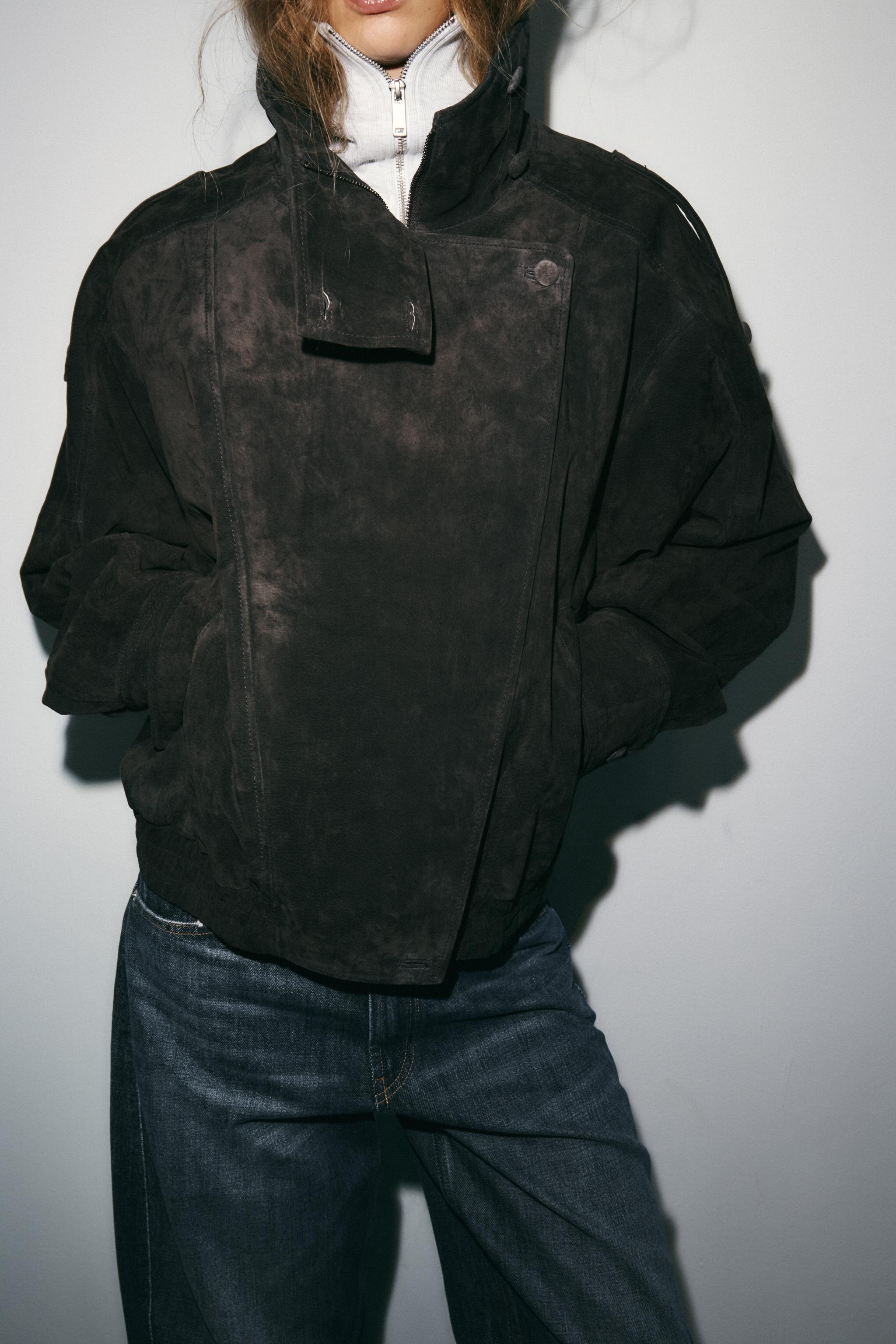 BLOUSON DE MOTARD 100% CUIR DAIM BOUTONS REVÊTUS