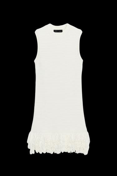 VESTIDO PUNTO CUADRILLÉ FLECOS - Crudo de Zara - Imagen 0