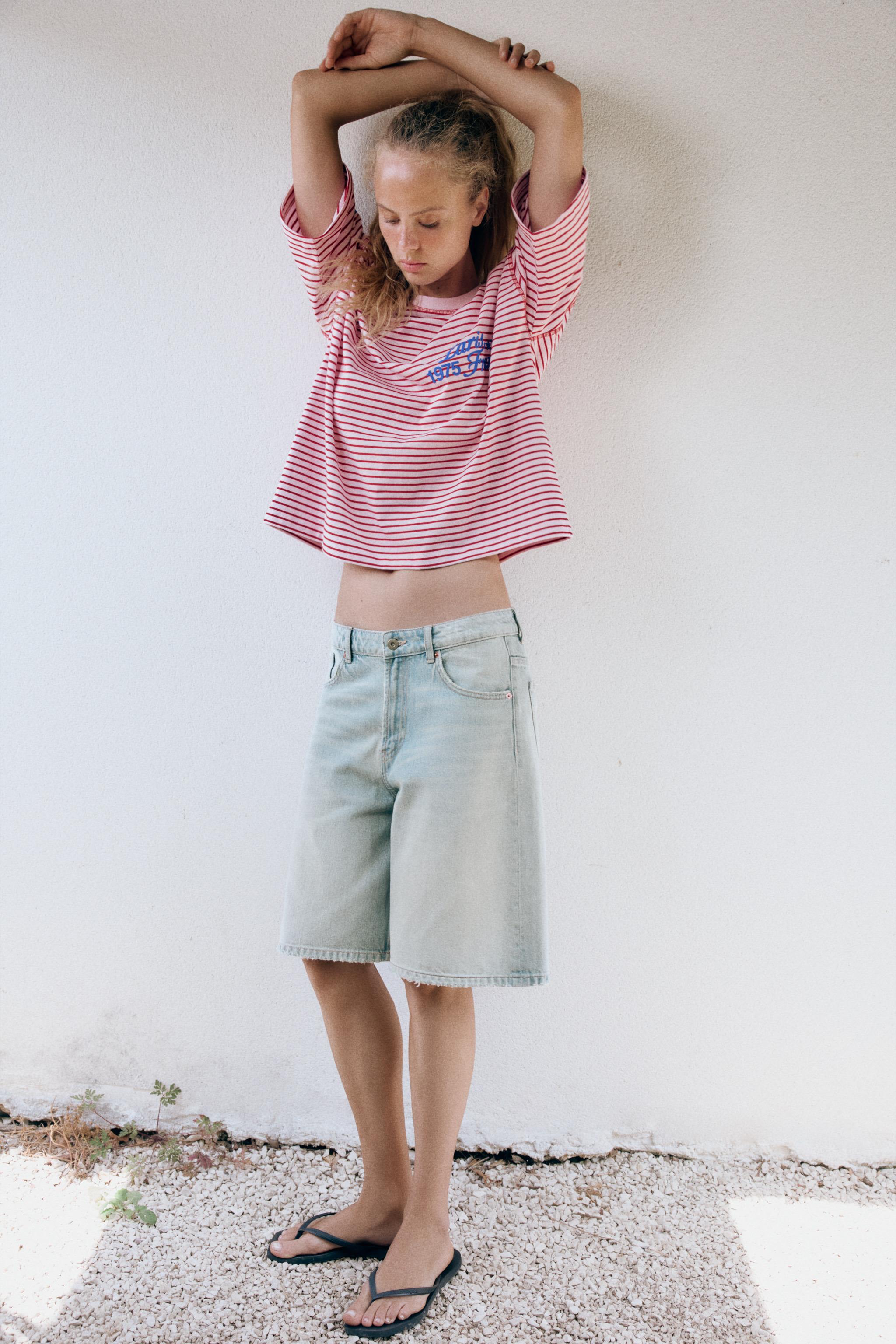 Zara OVERSIZED TEXT STRIPE T-SHIRT