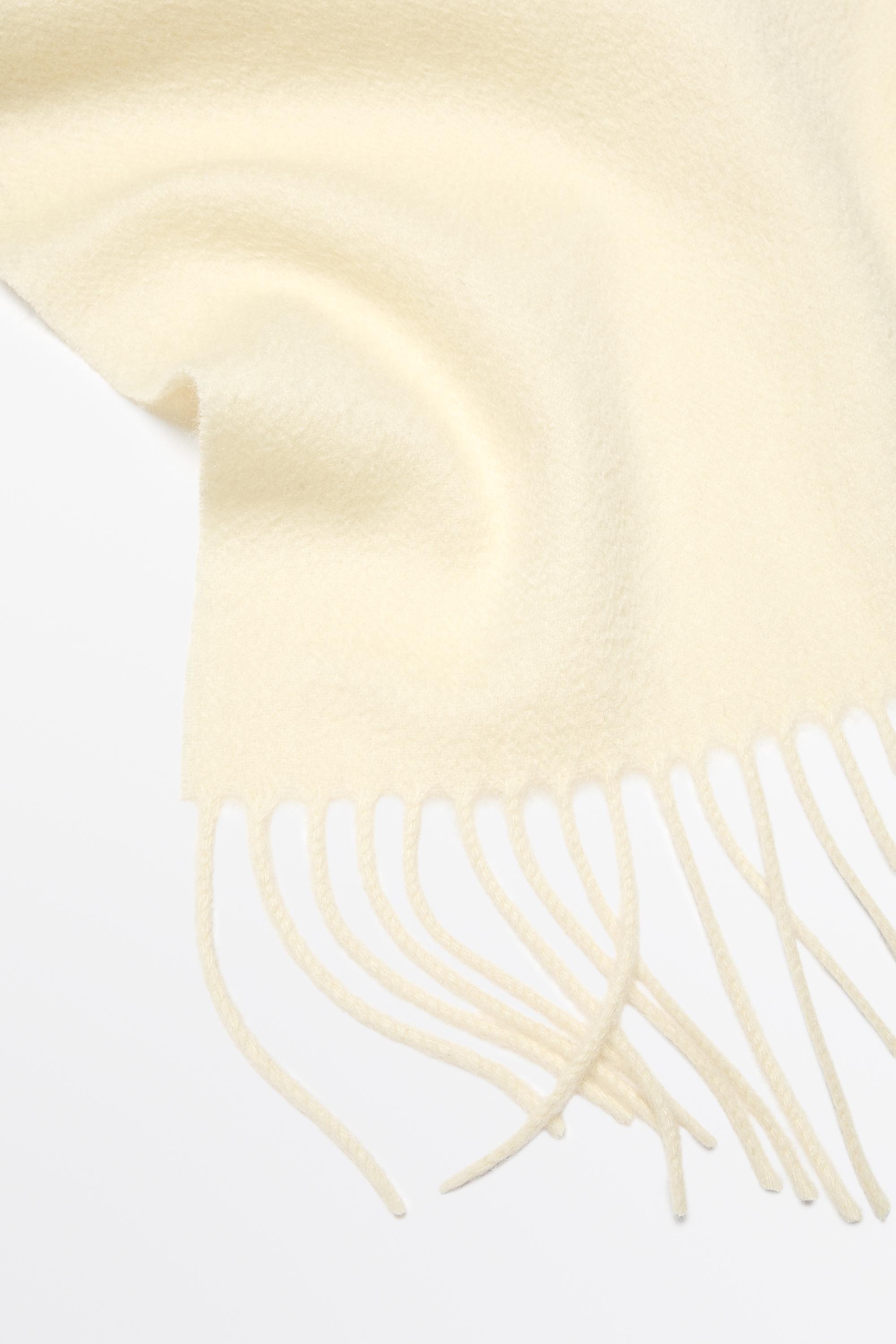 Fringed 100% cashmere knit scarf