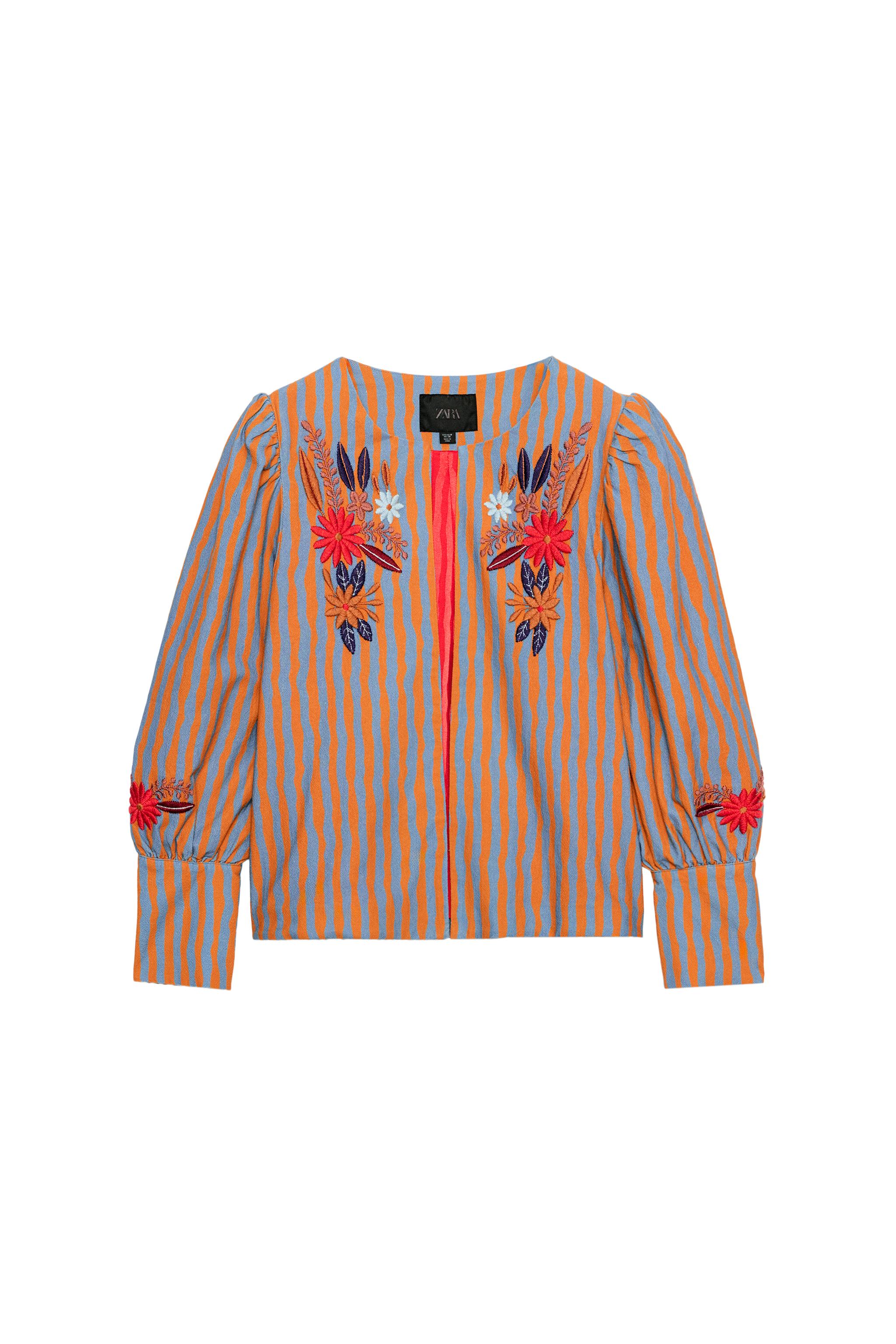CHAQUETA RAYAS BORDADOS FLORES