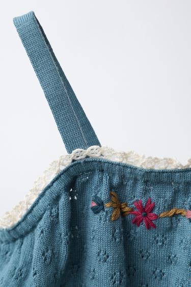 KNIT TOP WITH EMBROIDERED FLOWERS AND LACE TRIM - Mid-blue by Zara - Image 2