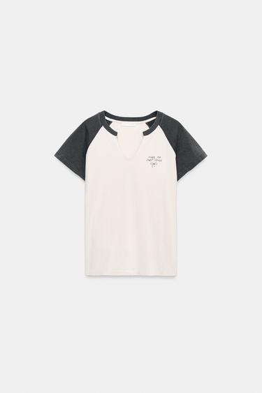 Zara WASHED RAGLAN SLEEVE T-SHIRT - Ecru