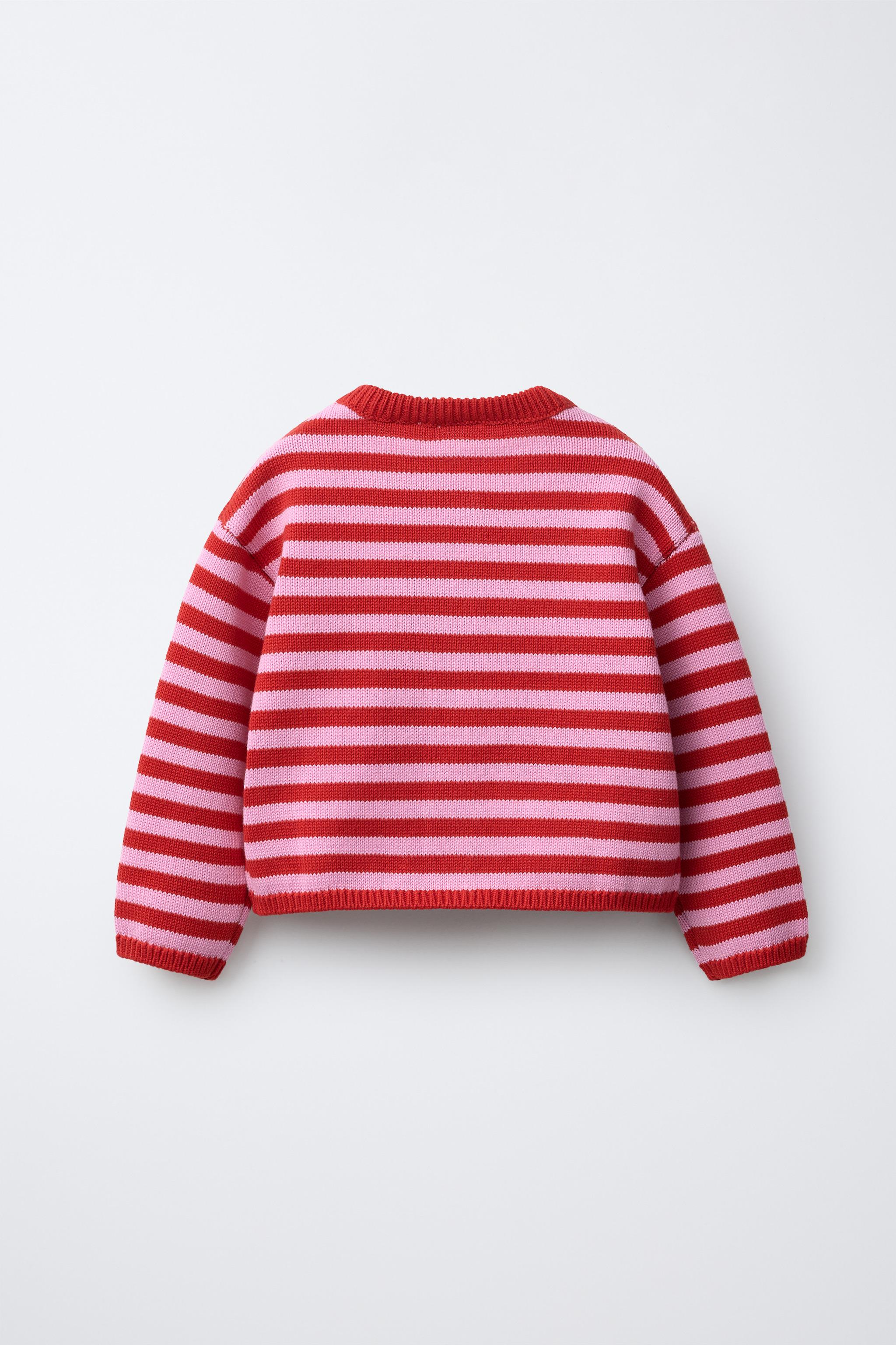 ハートストライプニットカーディガン - レッド | ZARA Japan / 日本