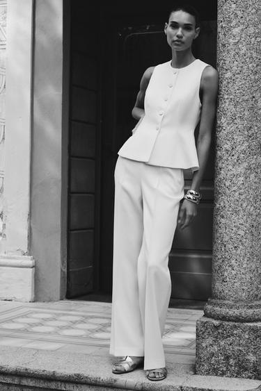 HIGH-WAIST STRAIGHT-LEG TROUSERS - Ecru by Zara - Image 1