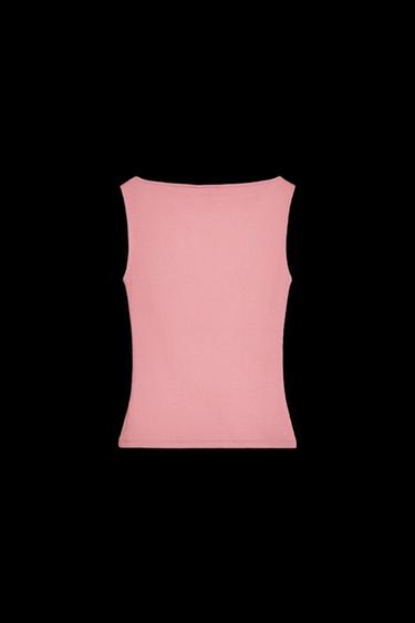 T-SHIRT MIT RIB-MUSTER - Rosa pudrig von Zara