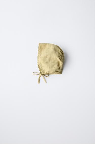 Zara EMBROIDERED LACE BONNET - Olive green