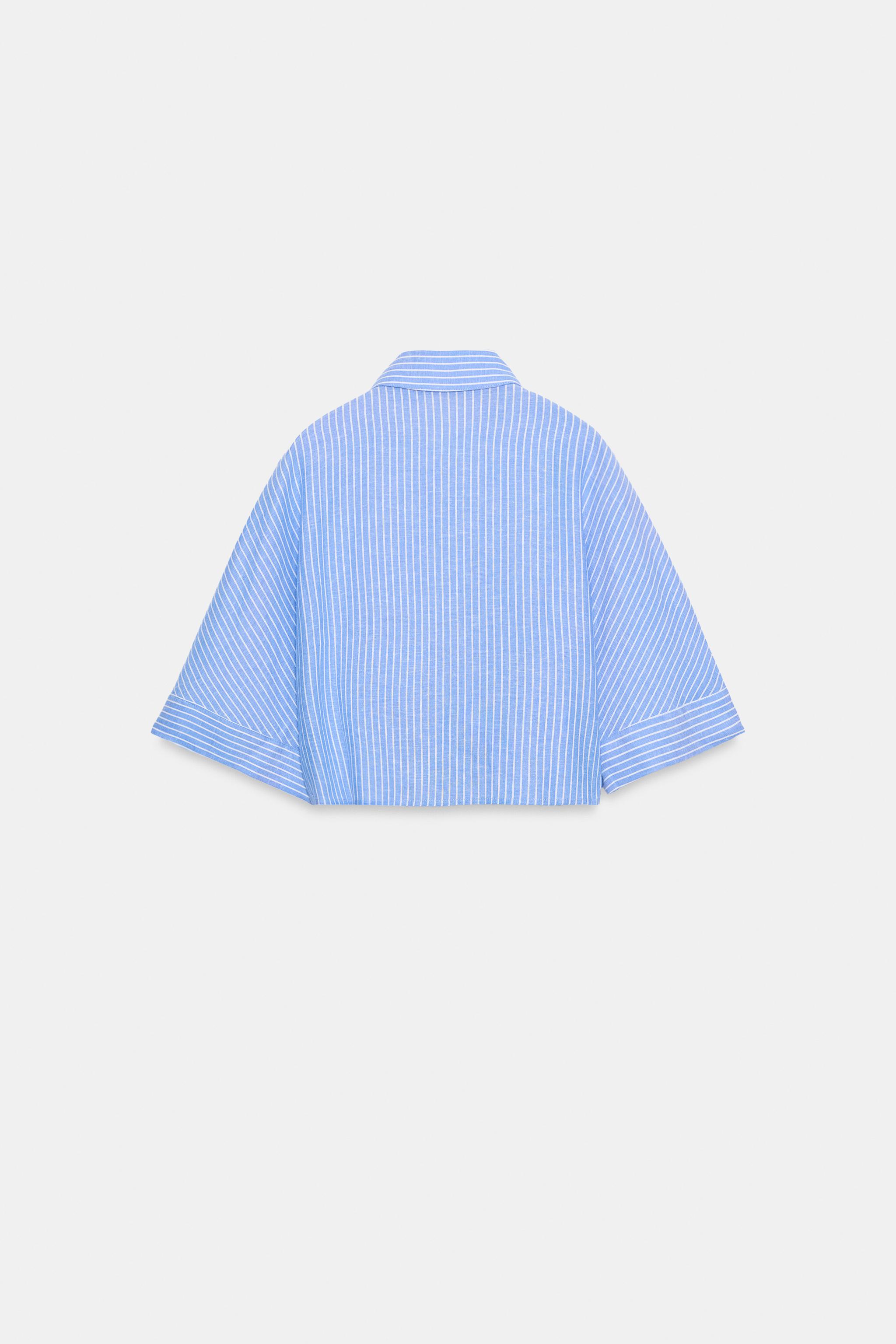 Женские рубашки Zara KNOTTED LINEN SHIRT — фото 8