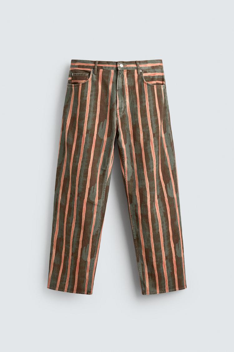 ZARA GEOMETRIC PRINT RELAXED FIT JEANS