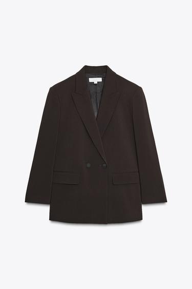 Zara OVERSIZED DOUBLE-BREASTED BLAZER - Brown