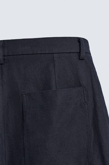 RELAXED FIT COTTON-LINEN TROUSERS - Navy blue by Zara - Image 10