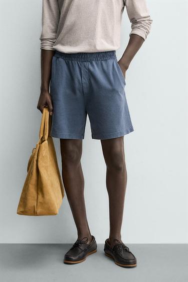 FADED REGULAR FIT PIQUÉ BERMUDA SHORTS - Blue by Zara