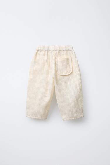 PANTALON BAGGY TEXTURÉ À CARREAUX - Écru de Zara - Image 1