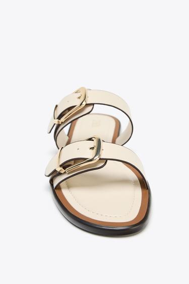 DOUBLE-STRAP BUCKLE SANDALS - Ecru White by Zara - Image 3