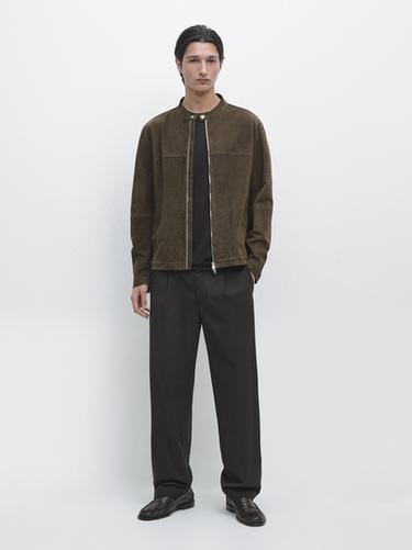 Zara Suede leather jacket - Khaki - Image 0