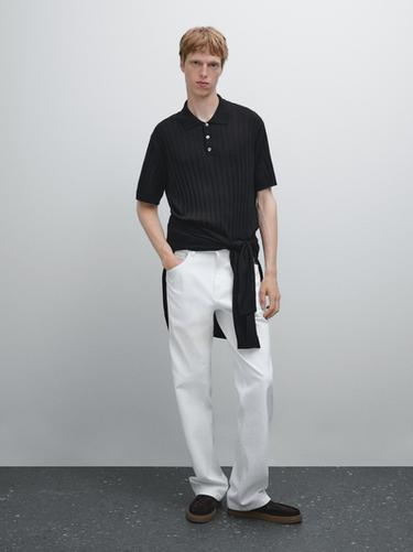 Zara Ribbed knit polo shirt - Black