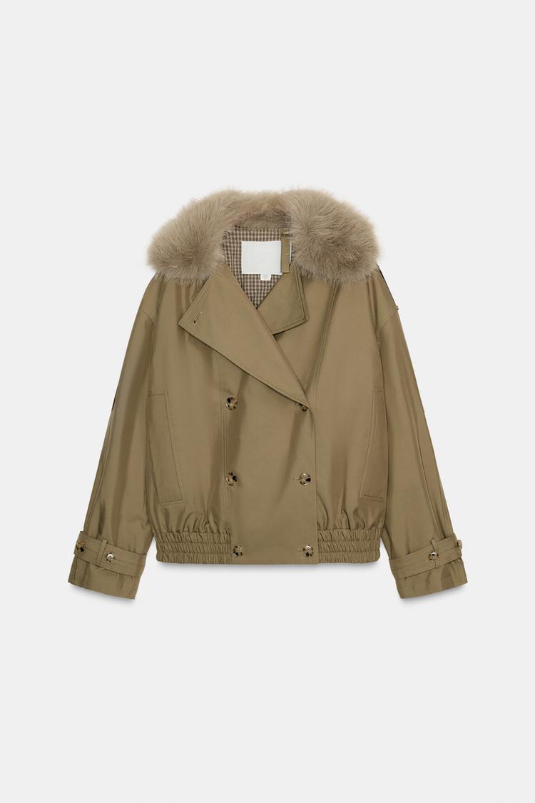 PADDED TRENCH COAT WITH FAUX FUR COLLAR ZW COLLECTION