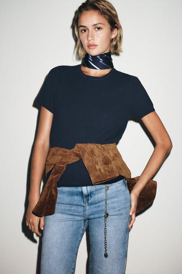 TOP EN MAILLE UNIE À MANCHES COURTES - Bleu marine de Zara