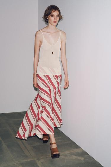 JUPE ASYMÉTRIQUE RAYÉE ZW COLLECTION - Rouge / Blanc de Zara - Image 3